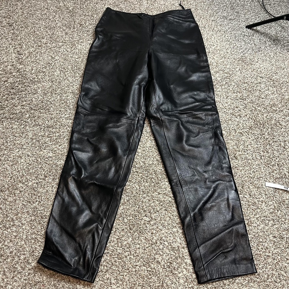 ISABEL Pants Womens 12 Black Genuine Leather Lined Straight Leg Zip High Rise